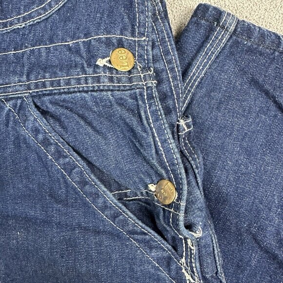 VTG Lee Jelt Denim Sanforized Bib Overalls 32x29 Baggy Union Made USA Distressed - Picture 3 of 11